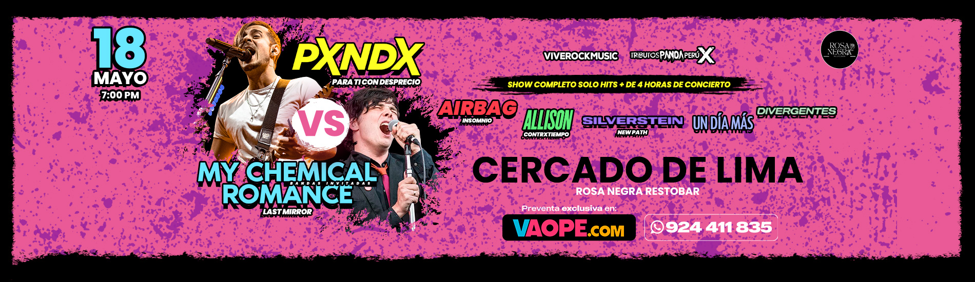 Tributo PXNDX vs My Chemical Romance en Rosa Negra Restobar Lima