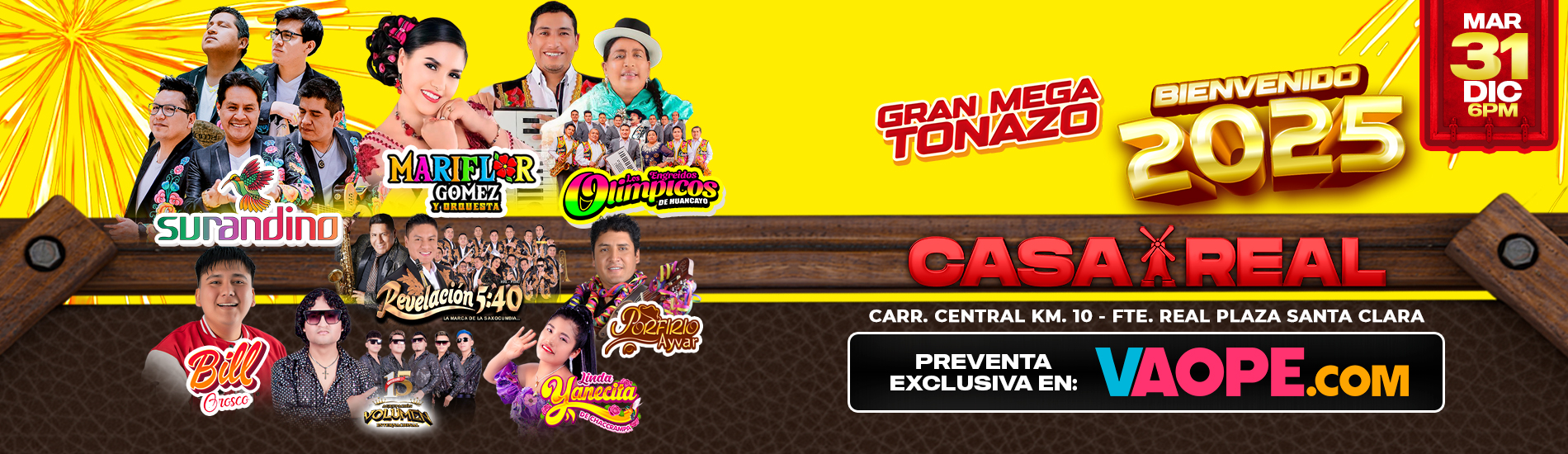 Gran Mega Tonazo por Año Nuevo con Surandino, Bill Orosco, Revelación 5:40 y más en Casa Real de Santa Clara