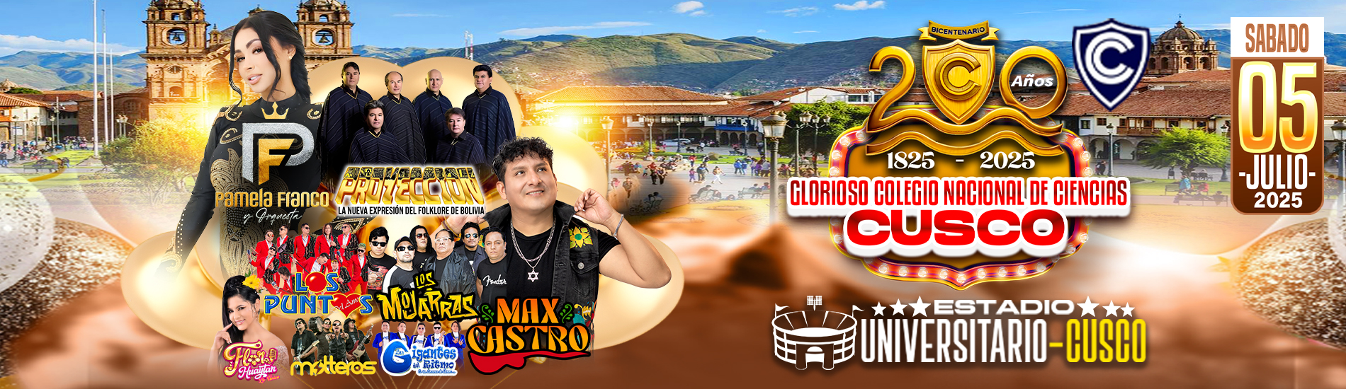 Bicentenario Ciencias del Cusco con Proyección, Pamela Franco, Max Castro y más en Cusco