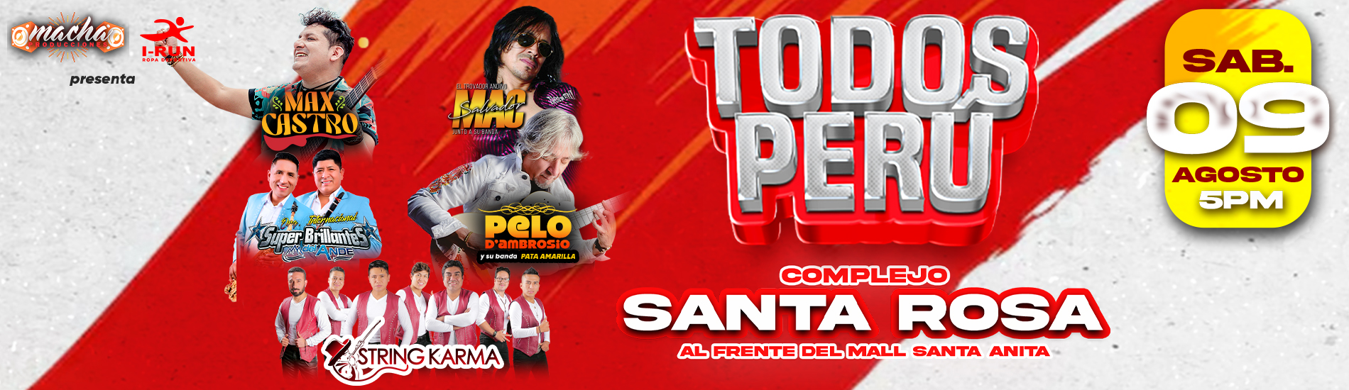 Todos Perú con Max Castro, String Karma y más en el Complejo Santa Rosa