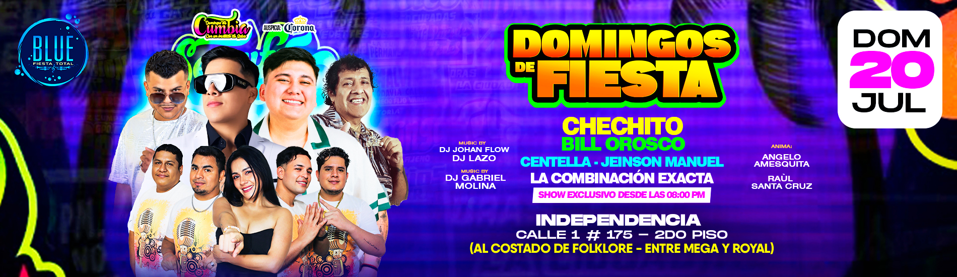 Domingos de Fiesta con Chechito, Bill Orosco y más en Blue Fiesta Total de Independencia