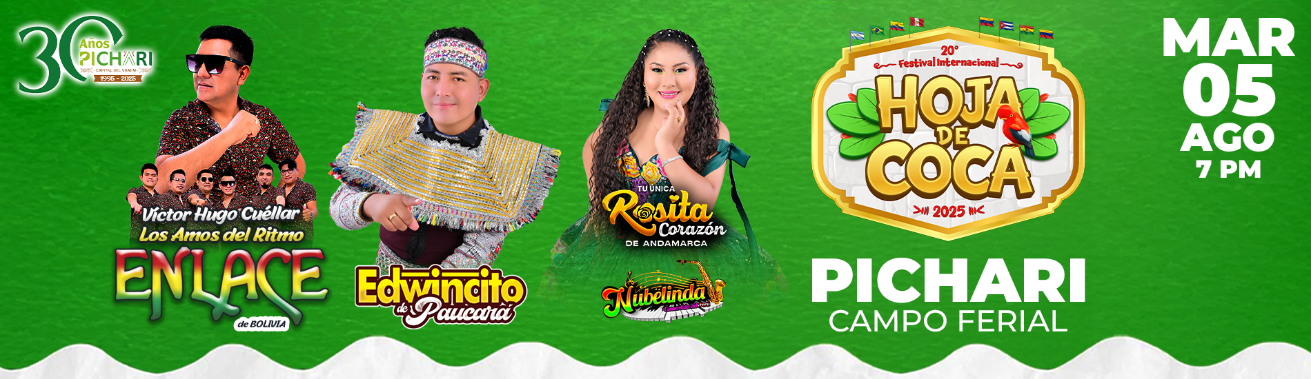 Edwincito Paucará, Victor Hugo y su Grupo Enlace y más en el 20° Festival Internacional de la Hoja de Coca en Pichari