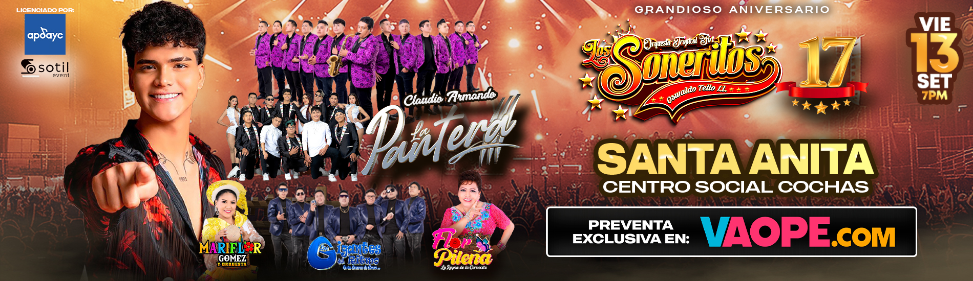 17° Aniversario de Los Soneritos junto a Claudio Armando La Pantera, Flor Pileña, Mariflor Gomez y más en el Centro Social Cochas de Santa Anita