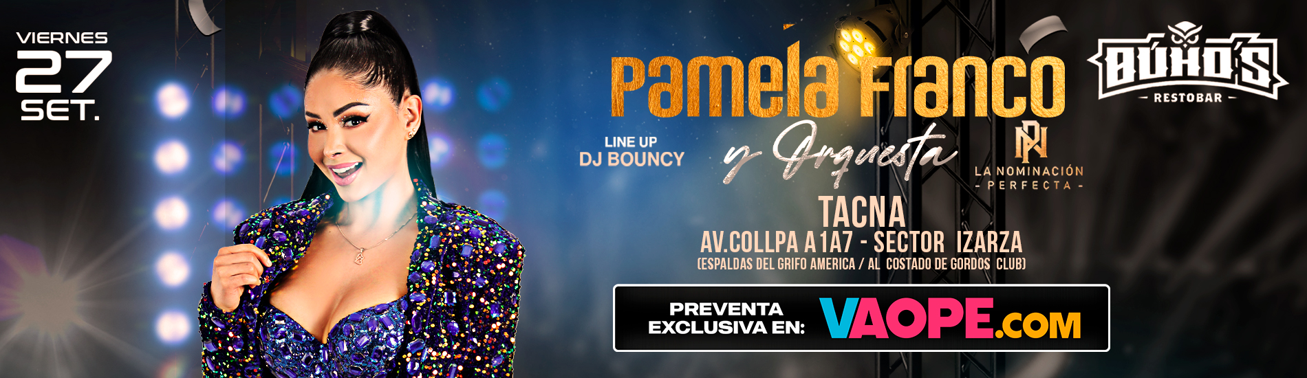 Pamela Franco en Buho´s Restobar en Tacna