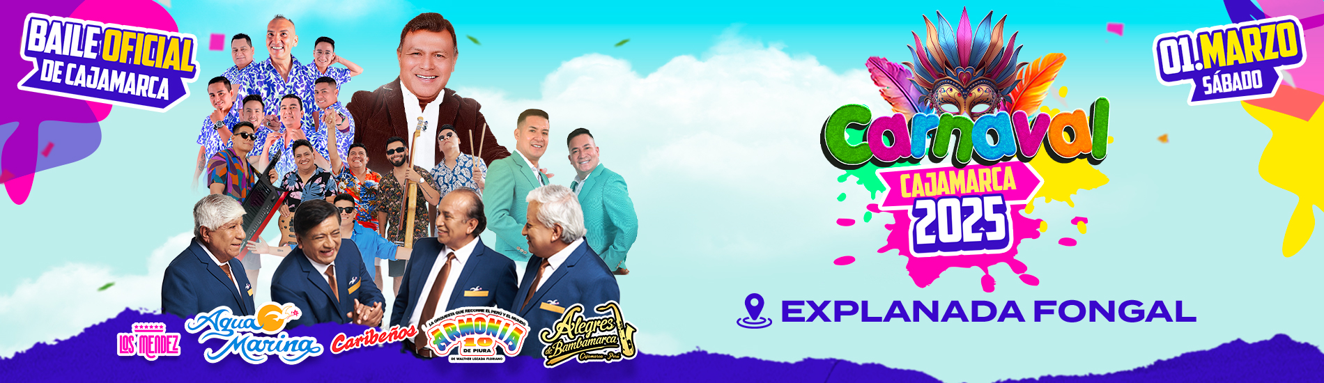 Agua Marina, Caribeños, Los Mendez y más en el Baile Oficial por el Carnaval de Cajamarca 2025