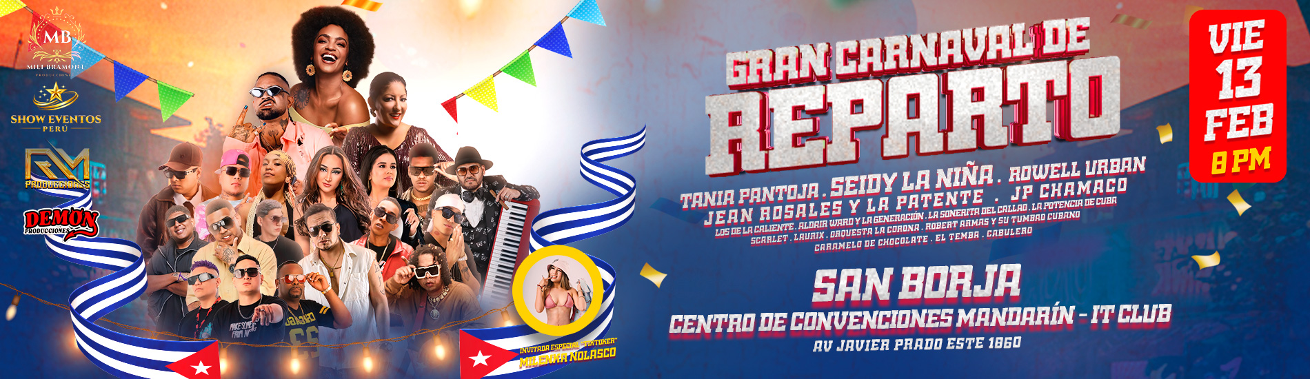 Gran Carnaval de Reparto con Seydi La Niña, Tania Pantoja, Rowel Urban y más en San Borja