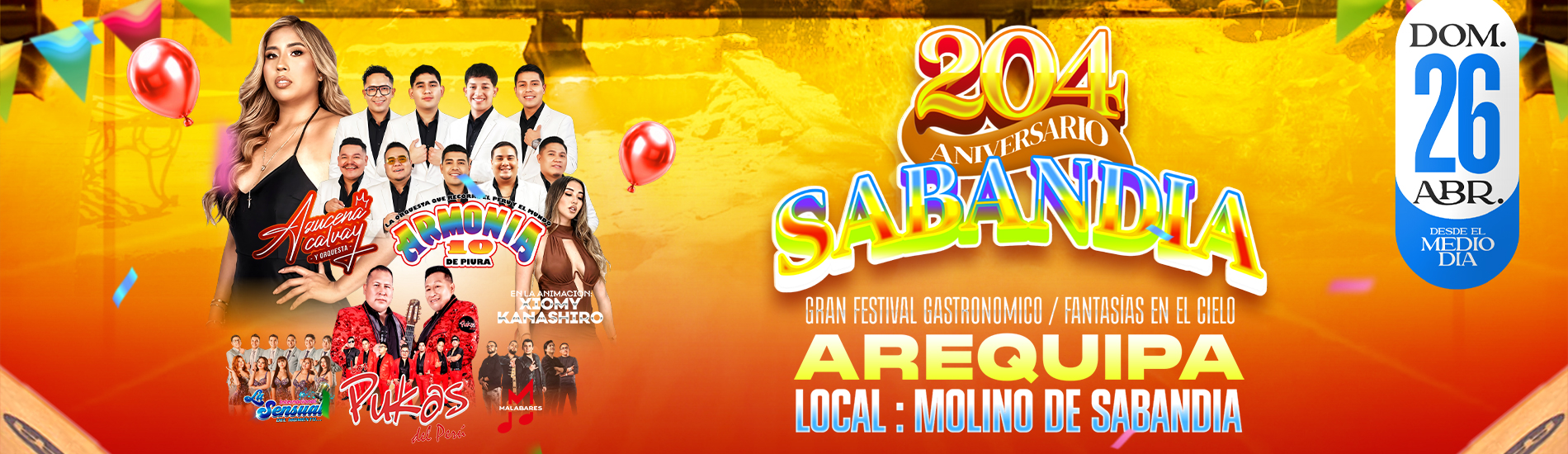 204° Aniversario Sabandia con Armonía 10 de Piura, Azucena Calvay y mucho más en Arequipa
