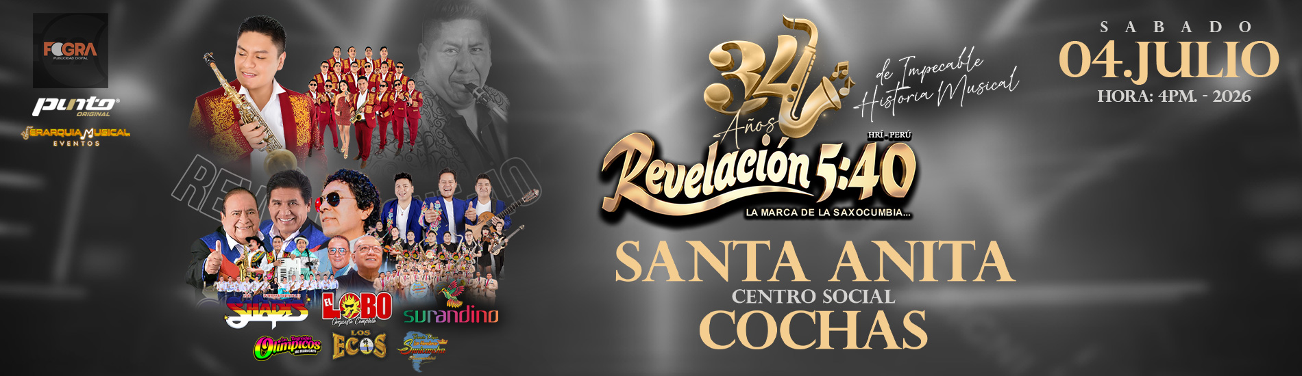 Revelación 5:40 Celebra 34 años con El Lobo, Surandino y otros artistas más en Centro Social Cochas