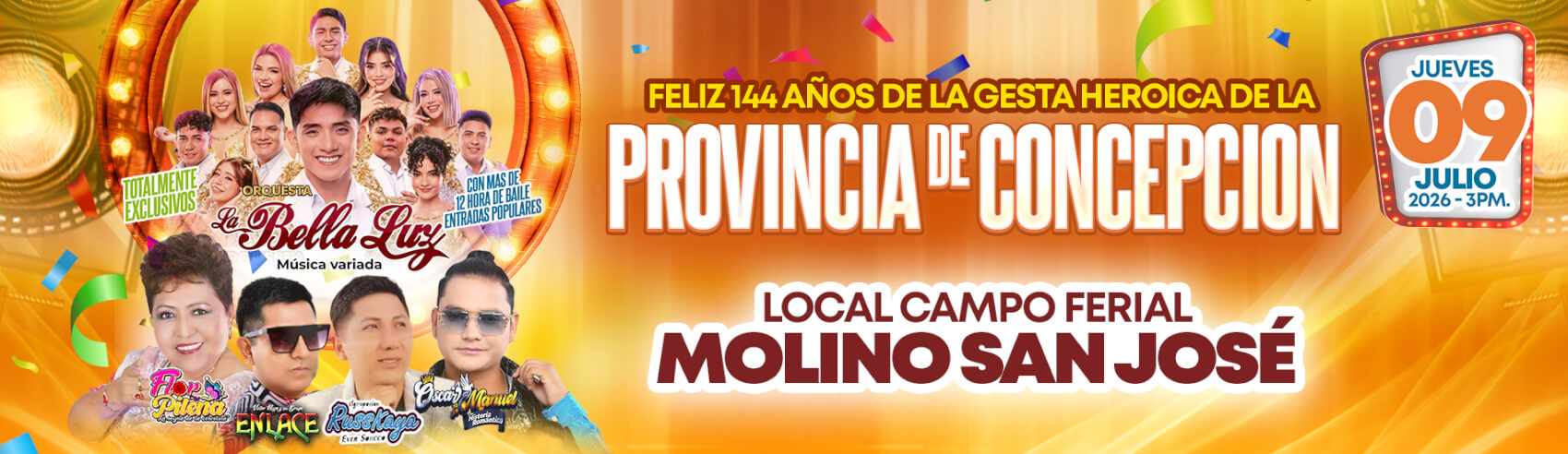 144° Años de la Provincia de Concepción con La Bella Luz, Flor Pileña, Oscar Manuel, Enlace y Russkaya en Molino San Jose