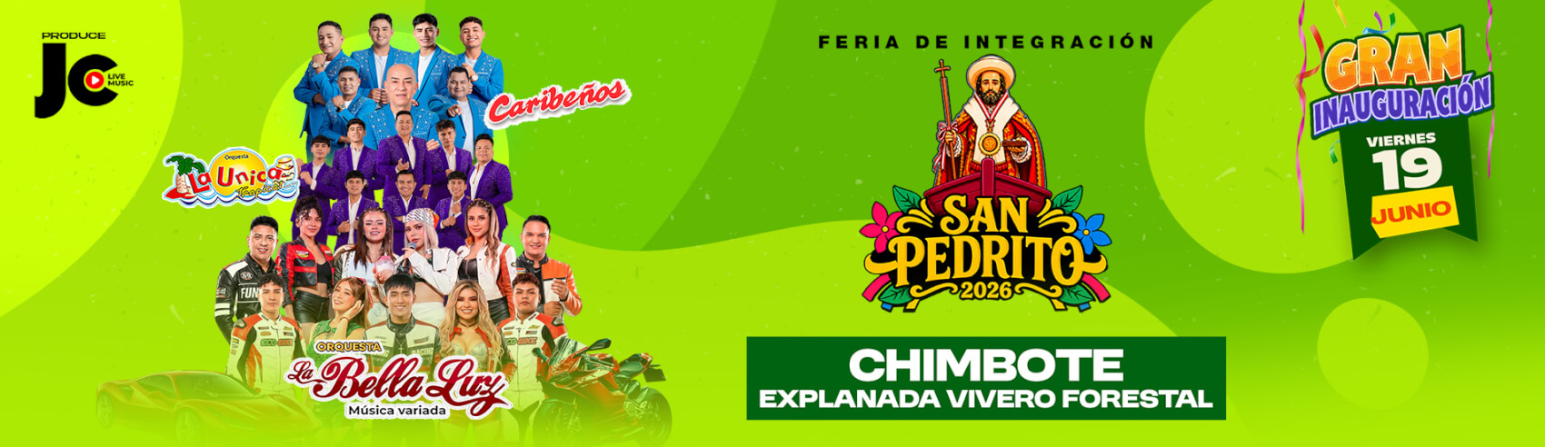 Gran Inauguración Feria San Pedrito 2026 con La Bella Luz, La Única Tropical y Caribeños