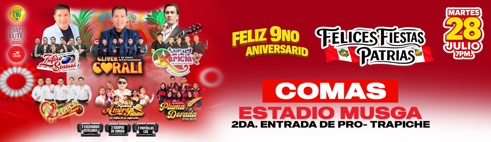 Felices Fiestas Patrias - Gran 9.º Aniversario con Corali, Zafriro Sensual y más en Comas